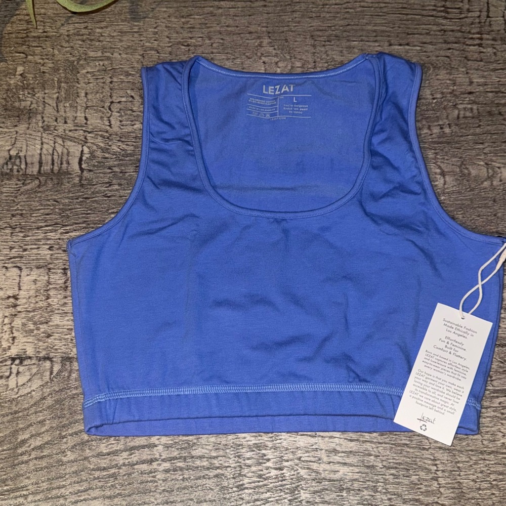Minimalist Lezat Sara Bra Sports Top Amparo Blue Organic Cotton Crop Tank Large - Picture 6 of 6